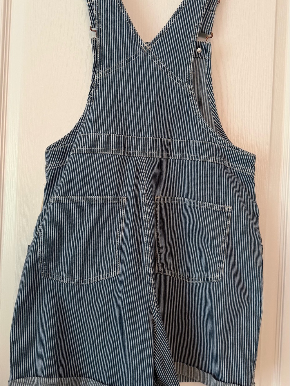 Universal Thread Blue & White Striped Denim Short Overalls - Picture 6 of 15